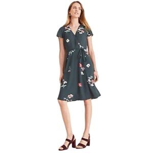 Ann Taylor Faux Wrap Green Floral Midi Dress 8.